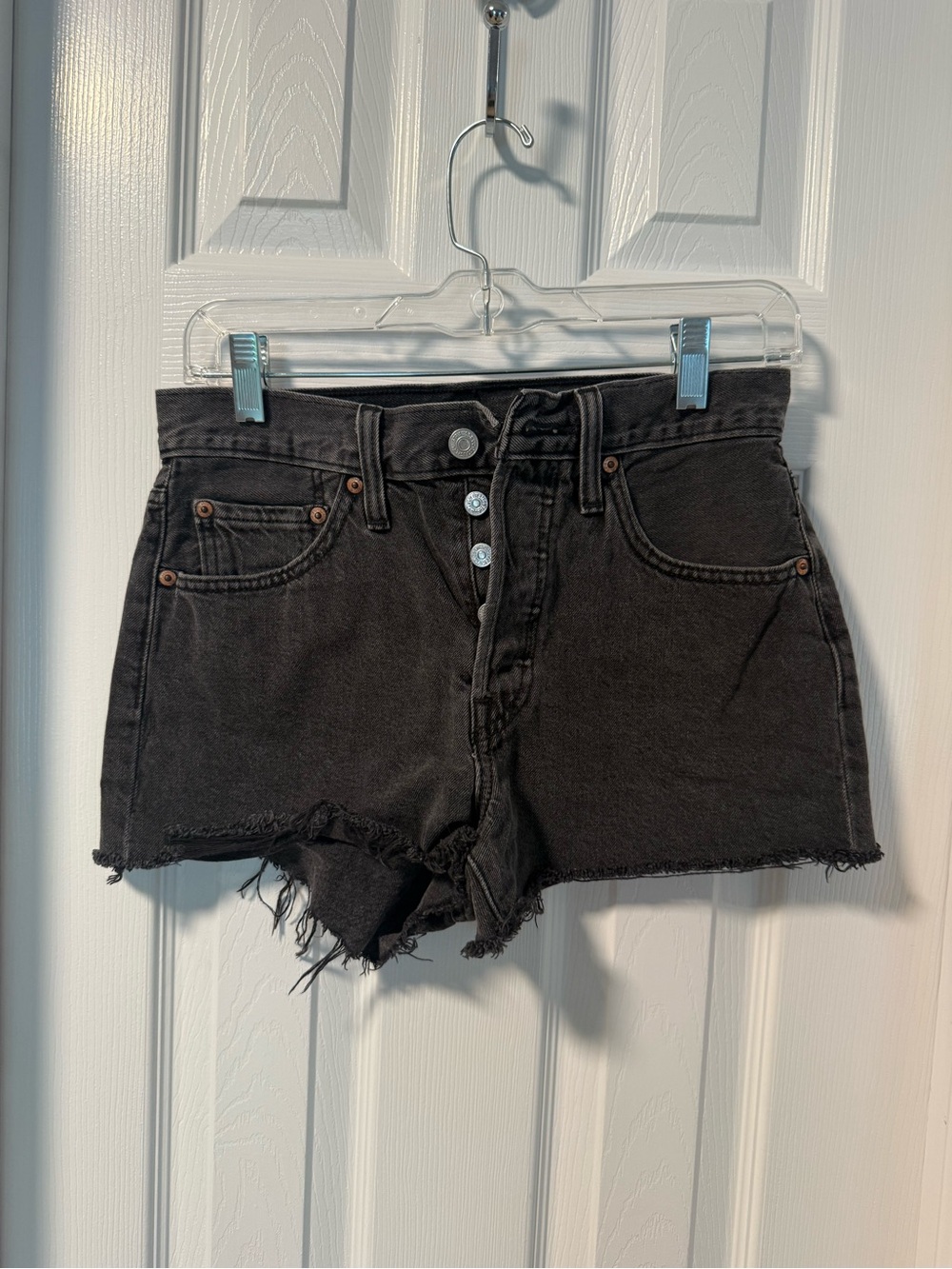 Levi's 501 Black High-Rise Frayed Denim Shorts Size 26